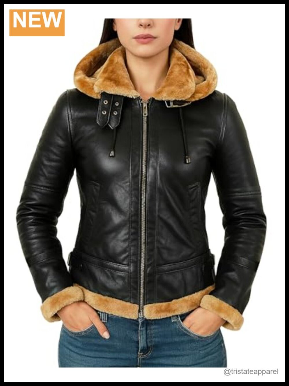 Sheepskin Leather Bomber Jacket Women Aviator Fur Hood Removable